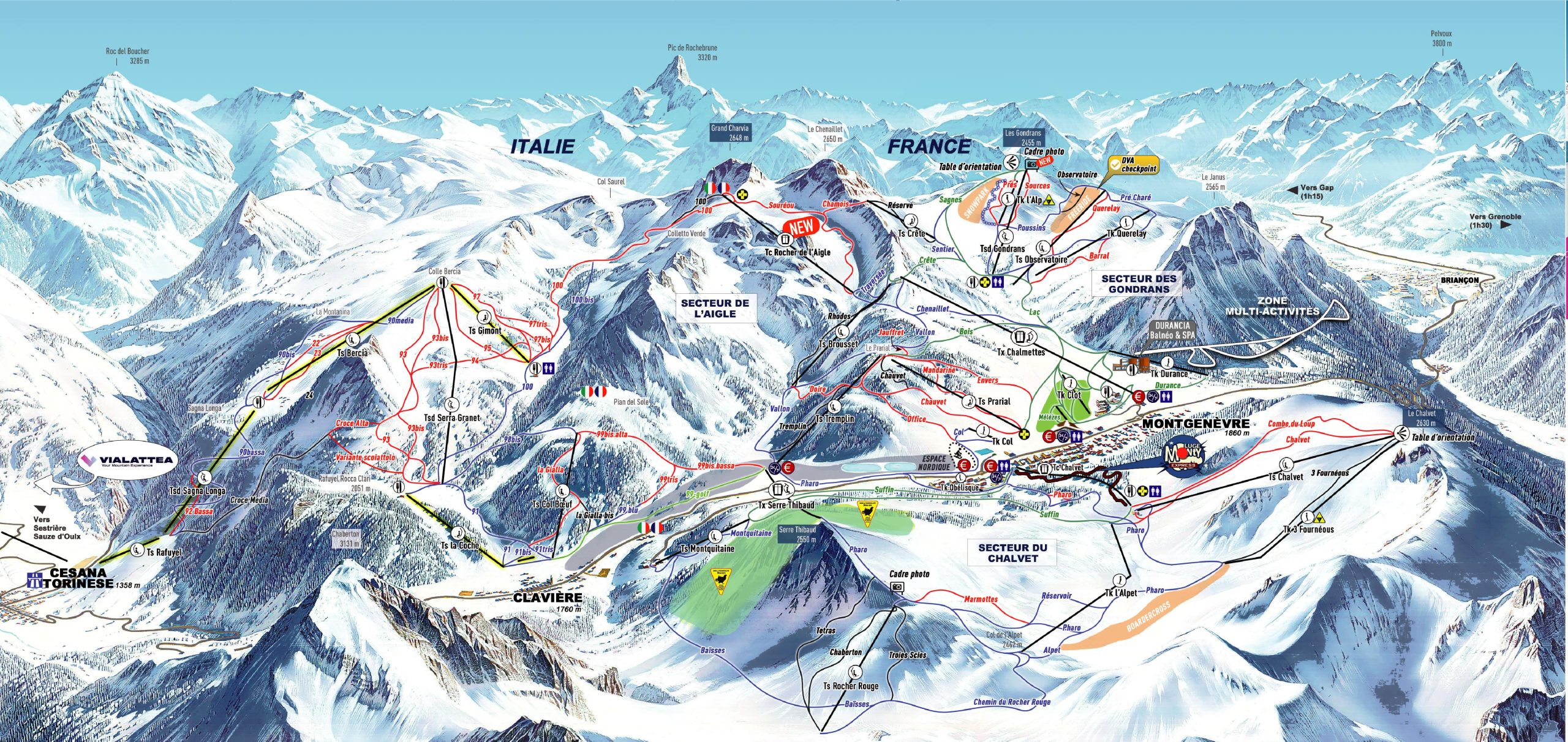 Map of the ski pistes in Montgenevre