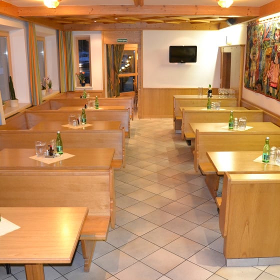 The dining room at the Pension Müllauerhof in Saalbach, Austria