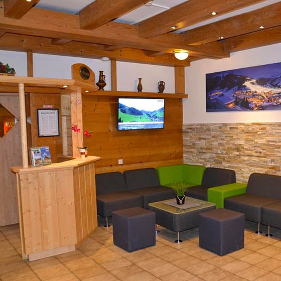 The hotel reception at the Pension Müllauerhof in Saalbach, Austria