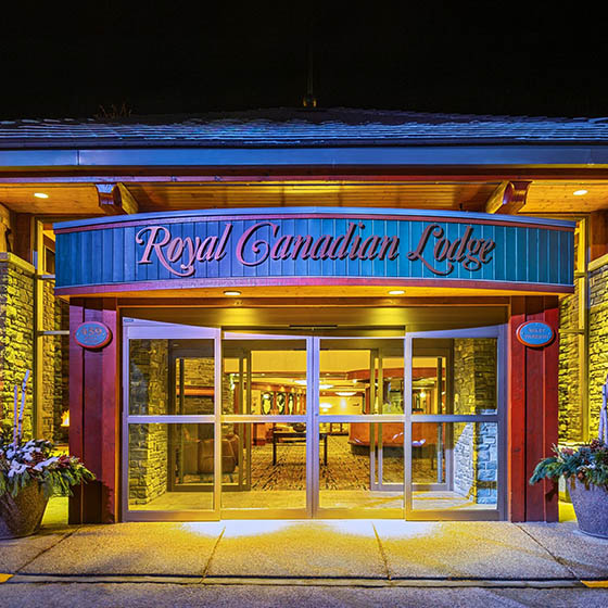 The Royal Canadian Lodge in Banff at night