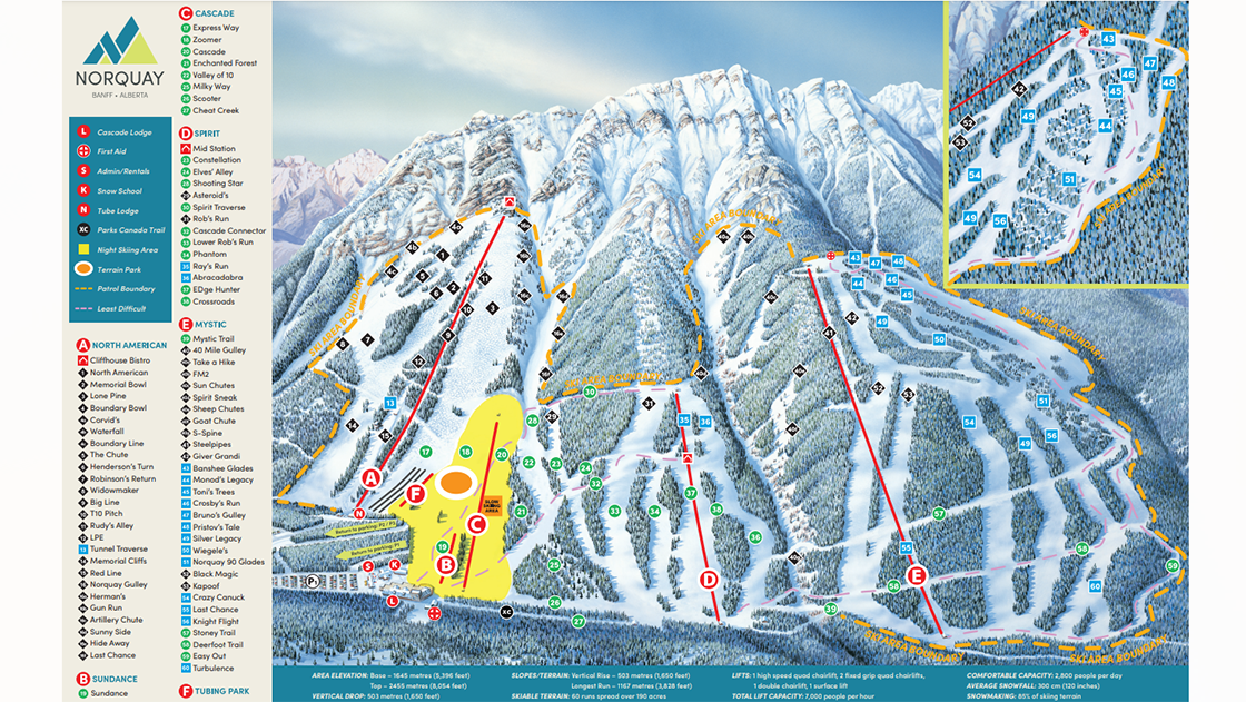 Norquay piste map, Banff, Canada