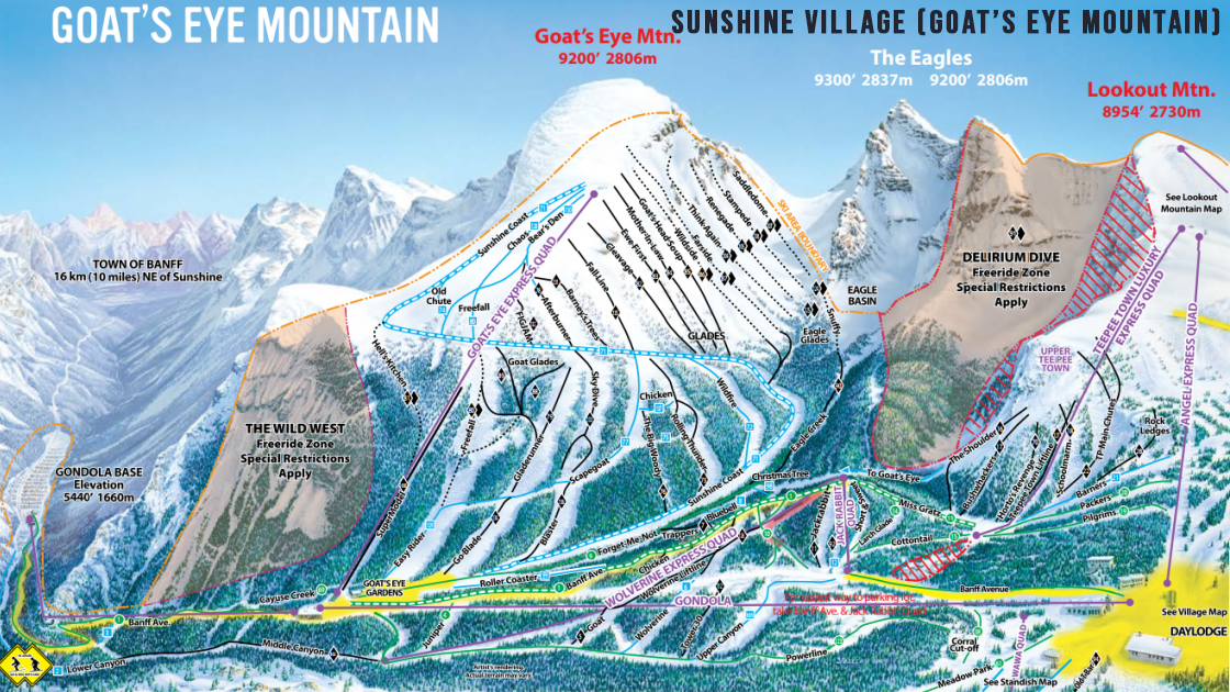 Piste map: Sunshine Village, Banff, Canada